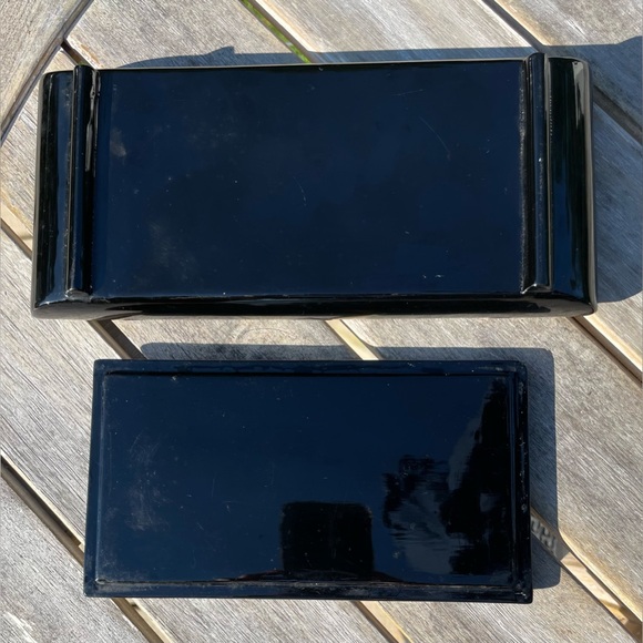 1950s Chinoiserie Black Lacquer Mother of Pearl Cigarette Tobacco Box Ashtray - Picture 3 of 5